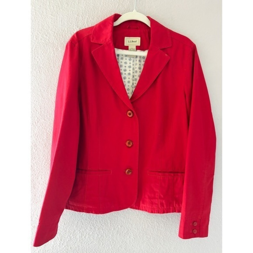 L.L. Bean Womens Red 100% Cotton Button Blazer Jacket Preppy Y2K Size 16